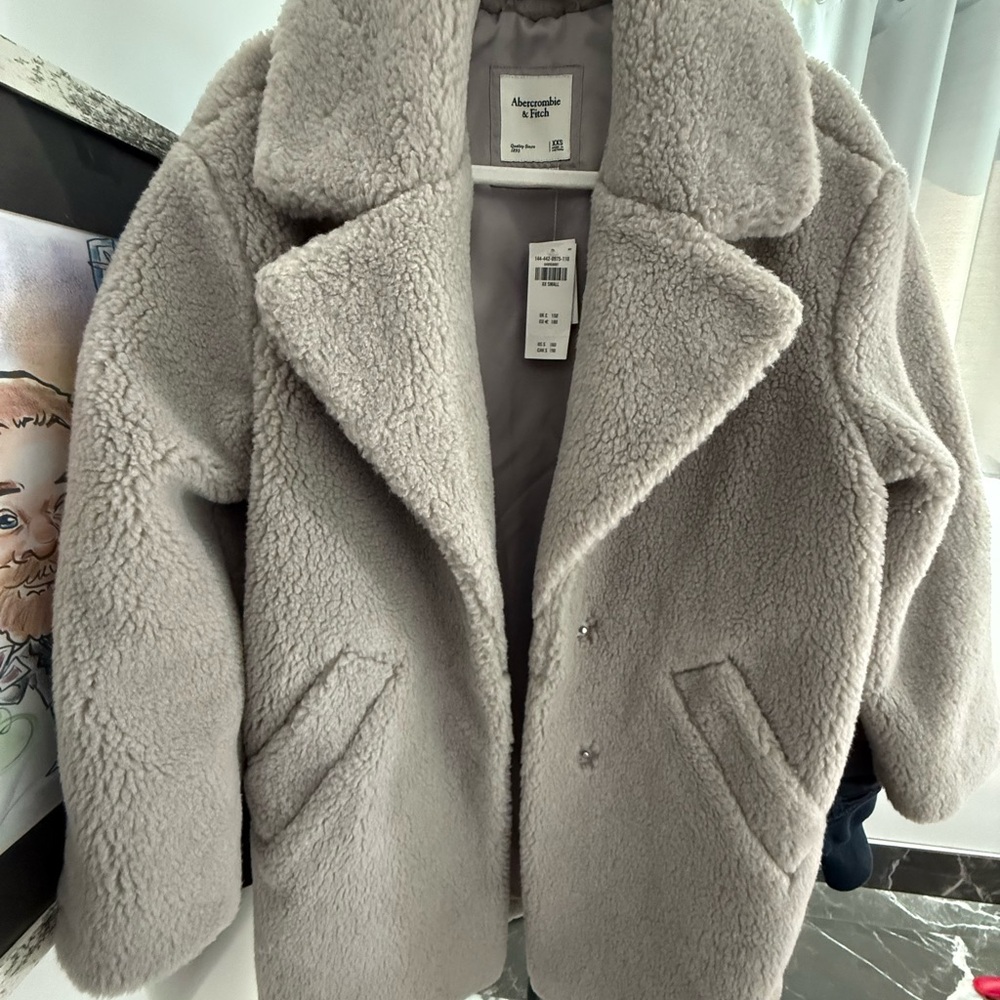 NWT SIZE XXS Abercrombie & Fitch Slate gray Teddy Coat - fits like a XS/S